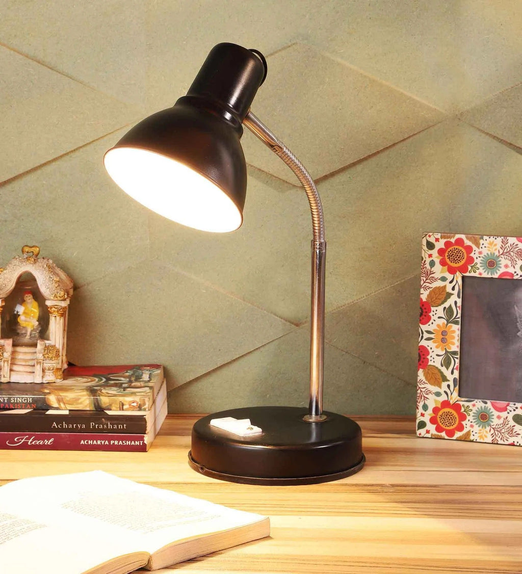 Black Steel Adjustable Study Lamp – Metal Shade Desk Lamp for Study, Office & Reading